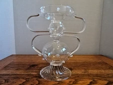 Clear Glass Candlestick ~7" w/ Handles & Prunts Lampwork Whimsy Candle Holder