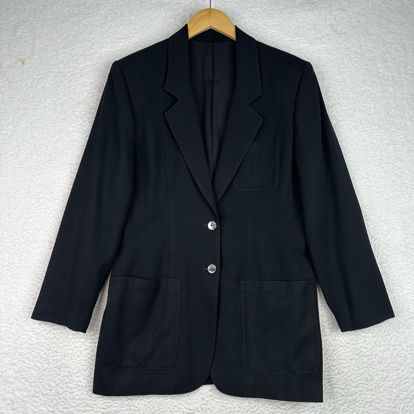 Vintage 80s 90s Lands’ End Black Wool Blazer Jacket Women’s 10 Made in USA