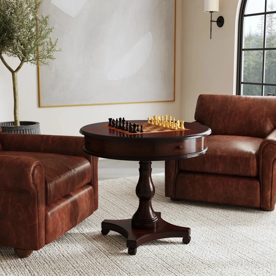 Mesa de juego Aribelle Lark Manor 34"" marrón oscuro madera maciza Foto 4 de 4