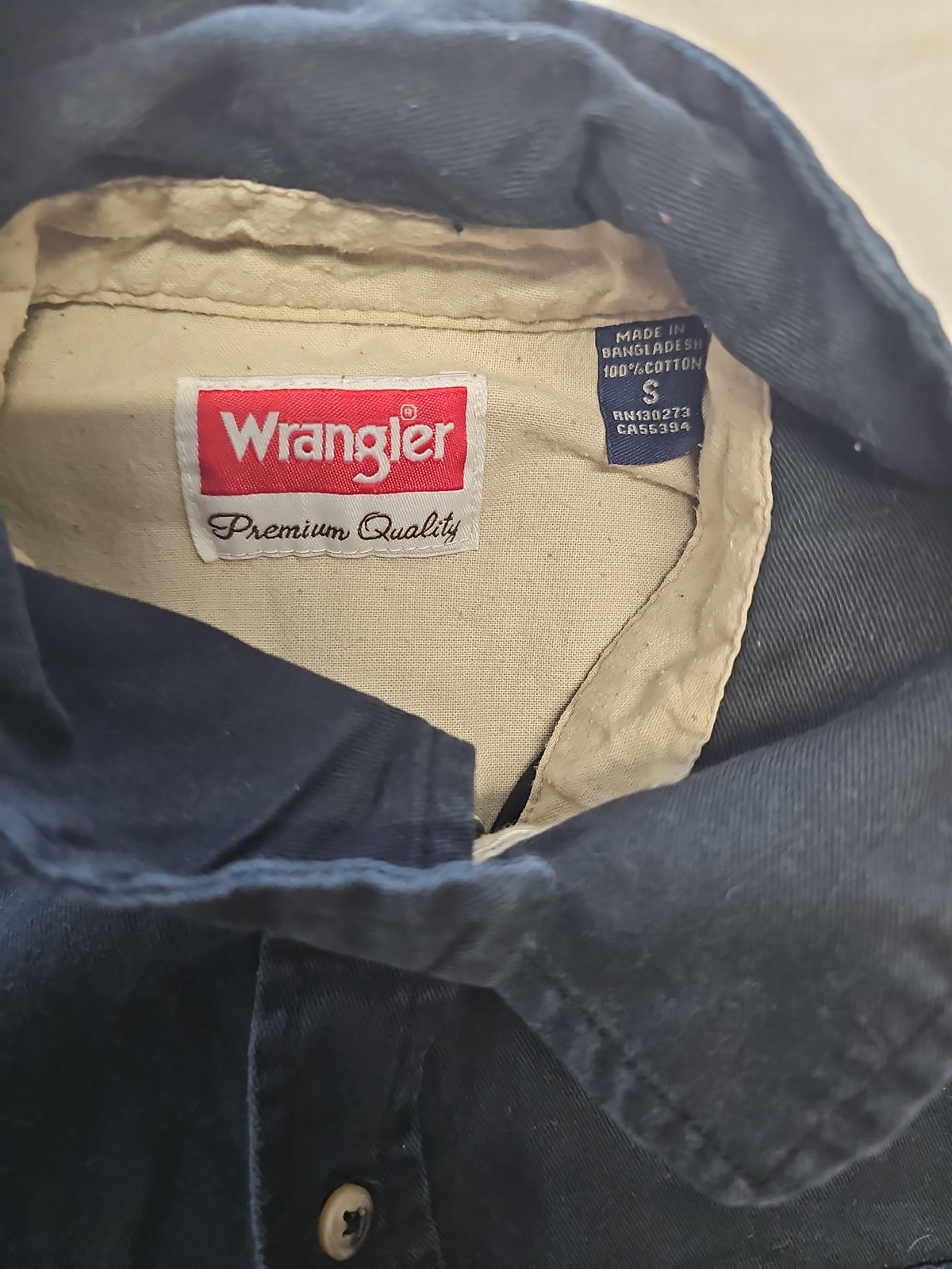 Wrangler Premium Quality Navy Blue Cotton Work Shirt S YY1180 image 2