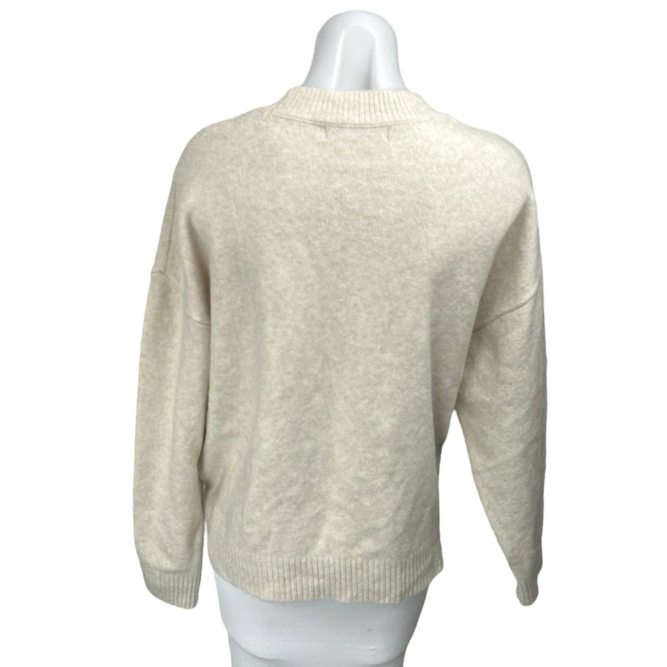 Suéter Top Mango MNG Para Mujer Tejido Crema Lana Acanalado Manga Larga Talla L Foto 2 de 4