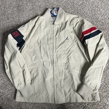 Nautica Bomber Jacket Mens Small Beige Ns83 Fleece Lined Vtg 90s Windbreaker EUC