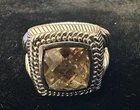 Vintage Judith Ripka Sterling Silver Golden Citrine Honeycomb Square Size 8 Ring