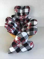 Set of 6 Flannel Snow flake print fabric Bowl Fillers Hearts Tucks ornies decor