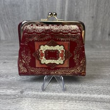 Vintage Italian Leather Coin Purse Made In Italy Gold Leaf Red 4.5”x 3.5”
