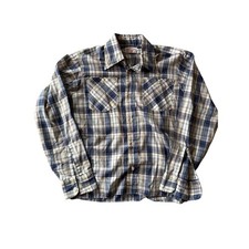 Vintage Levi  s Strauss M Blue Tan Red White Tartan Plaid Long Sleeve Button Down