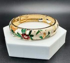 Vintage Gold Tone Enameled Flowers Hinged Bangle Bracelet Multicolor — photo 1