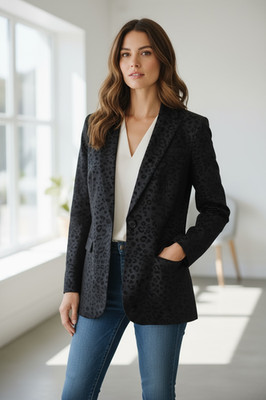 Damen schwarz Blazer Jacke Tiermotiv Ex C&A Größe 6 8 10 12 14 16 18 20