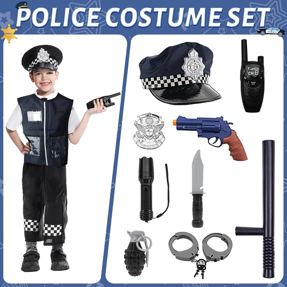 deAO Police Deguisement Enfant Policier Costume Gilet Ensemble de Costume de P - Photo 2/4