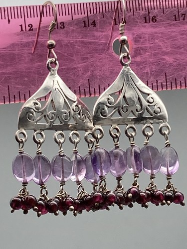 Sterling Silver Earrings with Amethyst Stones 925 Chandelier Earrings Pair - Picture 10 of 10