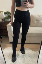 Good American Black Ribbed Knit High Rise Flared Leg Pants Size 1/2 XS S NWT