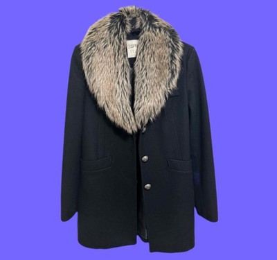 VINTAGE 2000's ESPRIT Black Wool Women's PEACOAT Fur Collar NWT XL