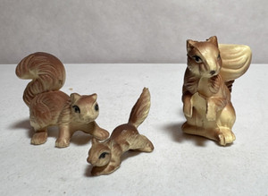 Vintage Set of 3 Brown Squirrel Figurines Collectible Animal Decor