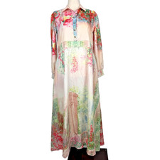Women's Maxi Dress Multi-Color Floral Scenic Print Long Sleeve Button Front