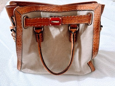Michael Kors Hamilton Beige Linen /Crocodile Leather Trim Tote