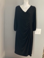 LAUREN Ralph Lauren Black Ruched Jersey Sheath Dress Size 8 V-Neck  3/4 Sleeve