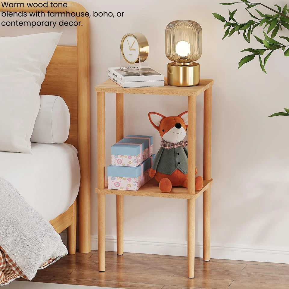 Solid Wood Side Table, 2-Tier Small End Table with Storage Shelf, Tall Nights... - Image 4 of 4