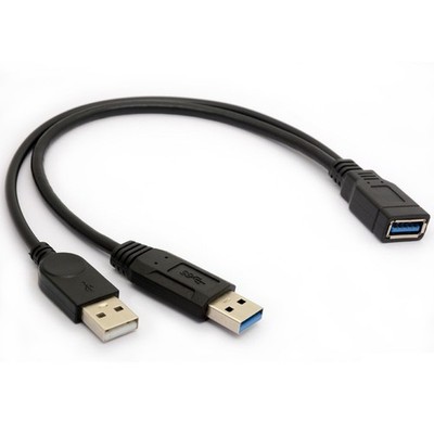 USB 3.0 Cable Dual Power Charge Cables Y Adapter Type A Lead Male to Female E...