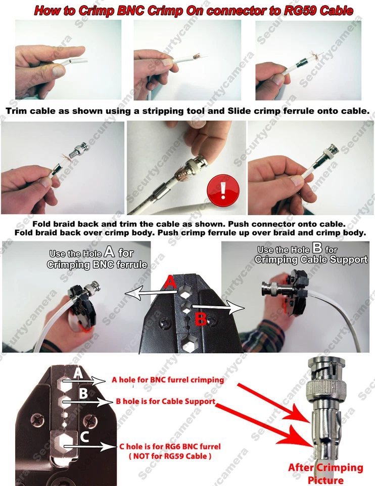 30x BNC Male Crimp On  CCTV Video Connector For RG59 Coax Cable + Crimp Tool - Image 4 of 4
