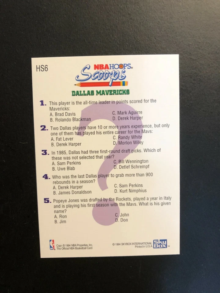 A 1994 DEREK HARPER SkyBox Basketball Card # 6 Made in USA - Image 4 of 4