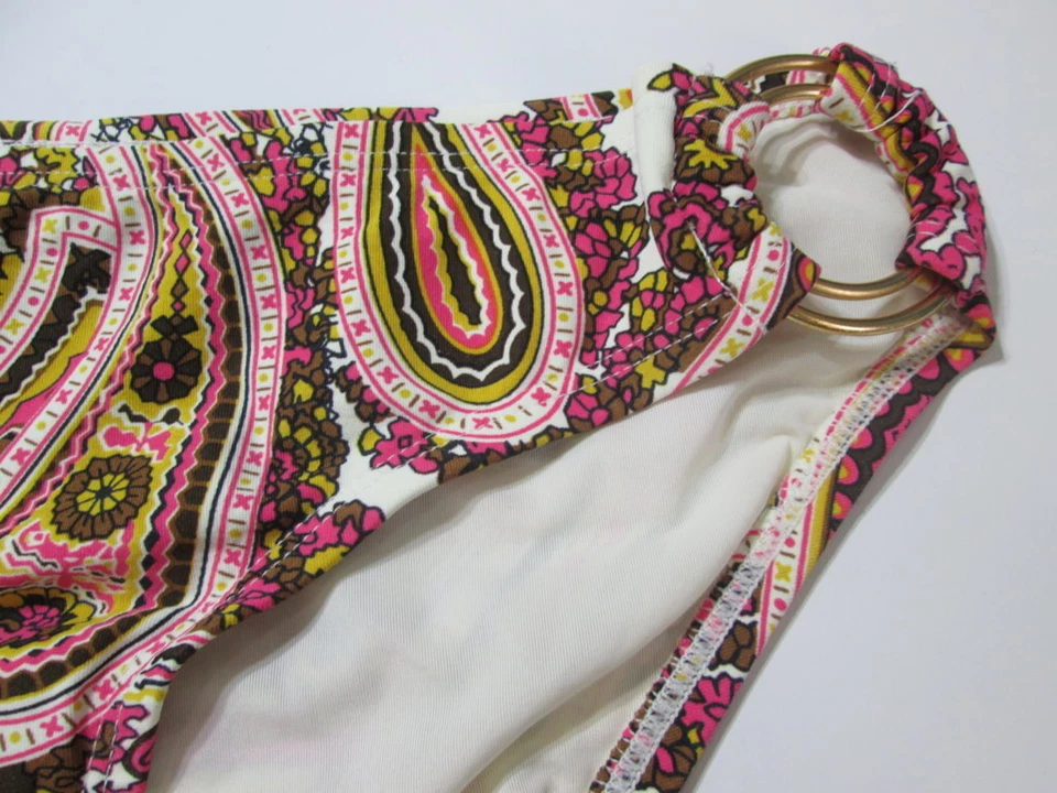 DKNY Womens Size S Bikini Bottom Pink/White Hipster Ring Side Paisley Swimwear - Image 3 of 4