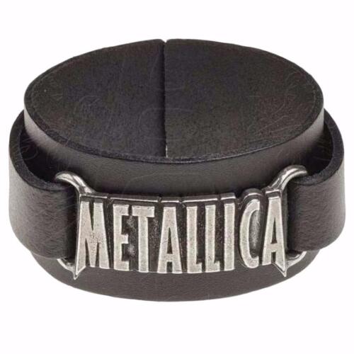 ALCHEMY ROCKS METALLICA LOGO WRISTBAND BLACK REAL LEATHER PEWTER JAMES HETFIELD - Picture 1 of 4