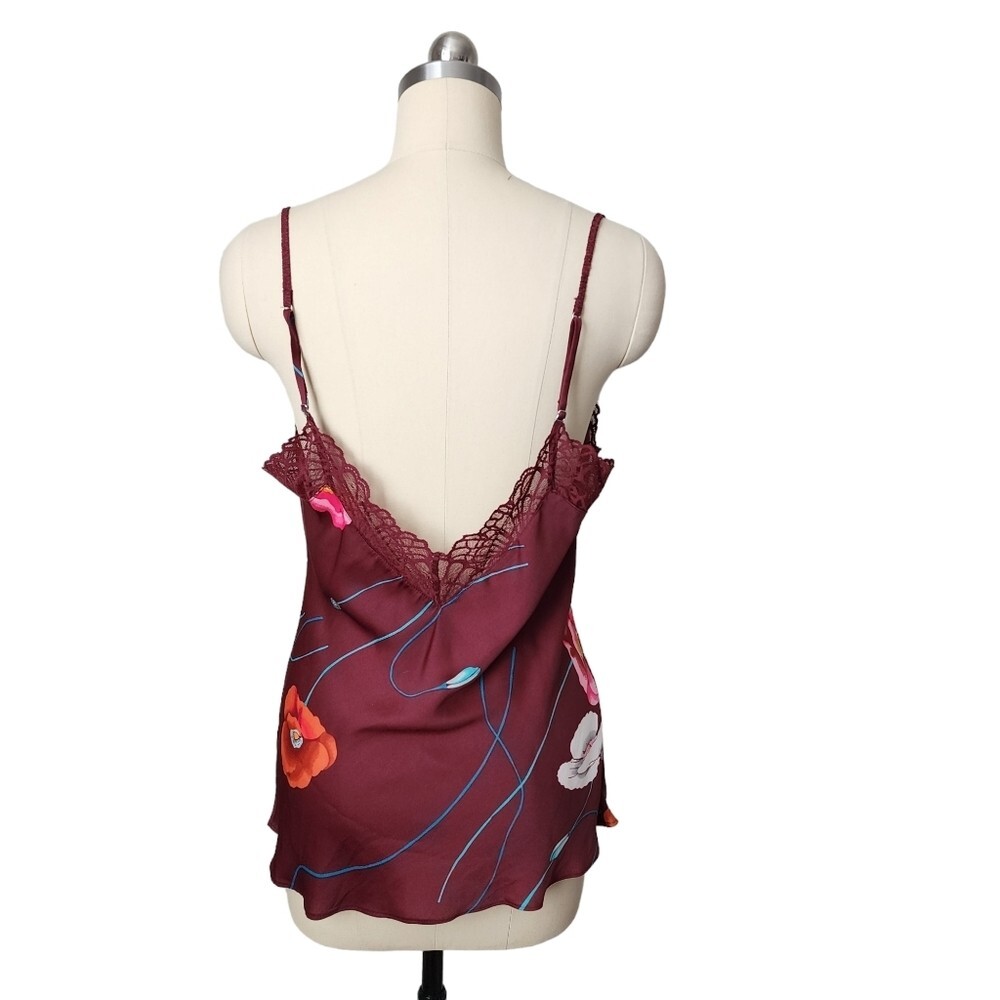 JOSIE NATORI Floral Print Silky charmeuse slip camisole top in wine size M