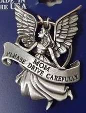 MOM Drive Carefully Guardian Angel Auto Keychain Solid Pewter Made in USA NEW