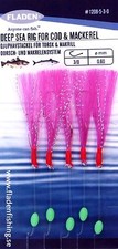5 Fladen Pink Feathers Lures Mackerel Cod Sea Fishing Beach Pier Boat 3/0
