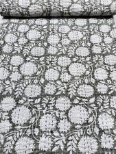 Indian Gray Kantha Quilt Bedspread Throw Cotton Blanket Bedcover Block Art