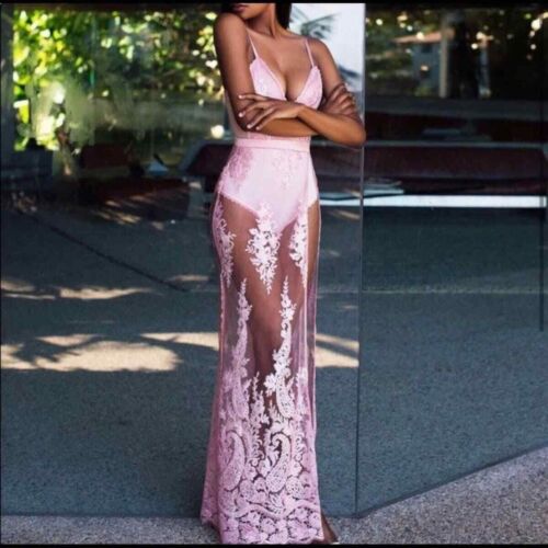 House of CB Lucia Dress Sheer Lace And Bandage Maxi Two-Piece Set in Rose Pink - Picture 3 of 18