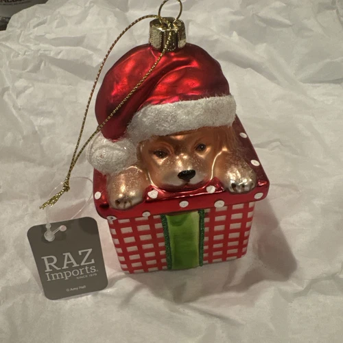 Raz Imports Pup In A Present Christmas Ornament