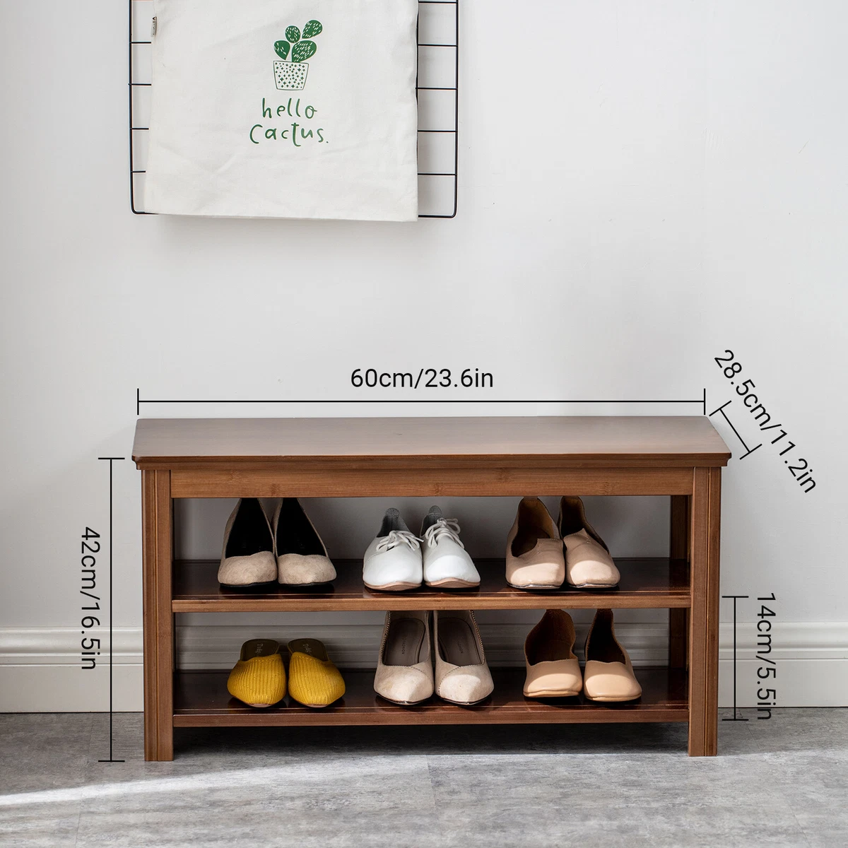 Natural 2-tier Wood Shoe Rack Large Wooden Shoe Bench American Made Storage  Organizer Eco Friendly Wood Entryway Furniture 