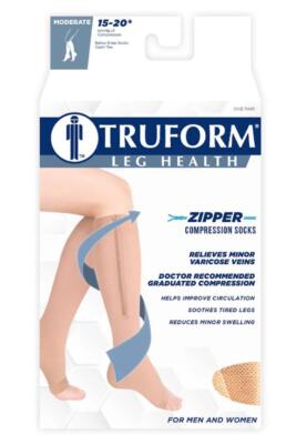 SM Truform Zipper Compression 15-20 mmHg Knee High OpenToe 2X-LARGE Beige 3 Pack