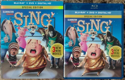 Sing (Blu-ray DVD Digital Copy, 2016, 2-Disc Set Special Edition w Slipcover)