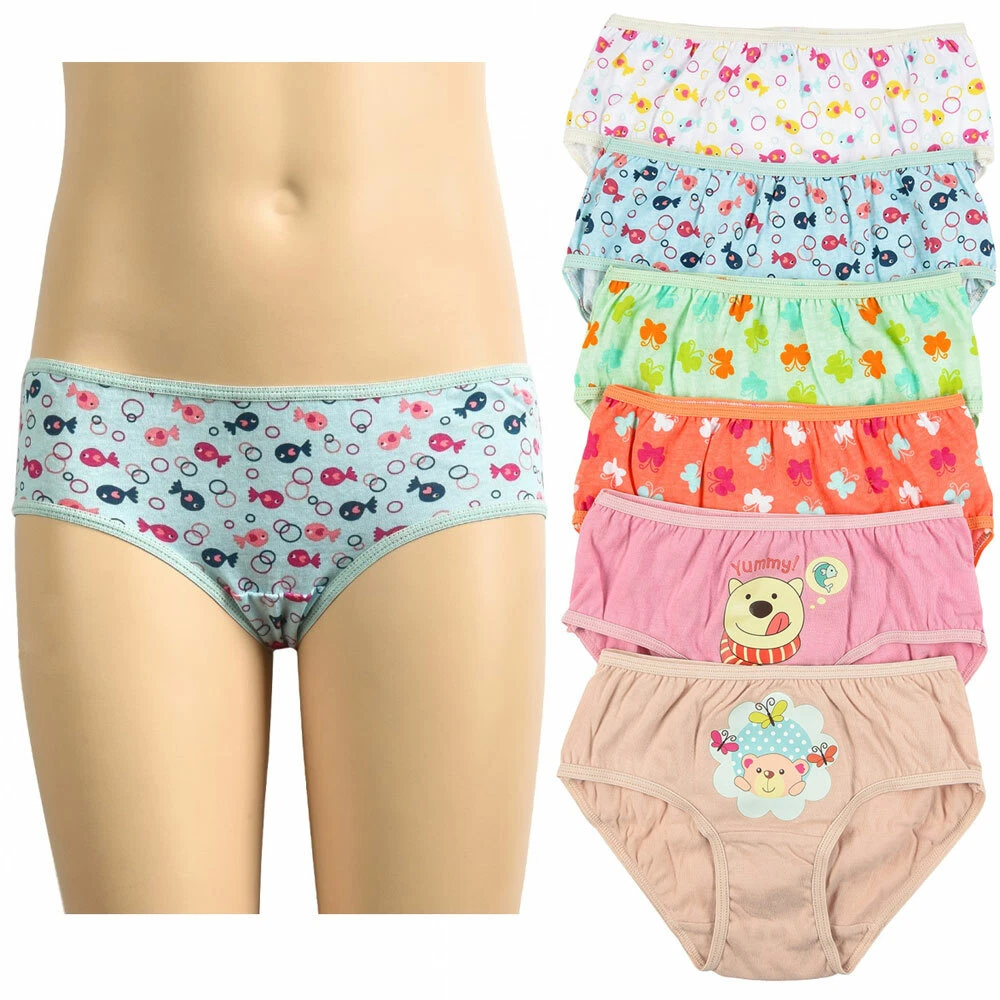 6 Pc Girls Panties 100% Cotton Underwear Cute Panty Stretch Kids Sizes S M  L