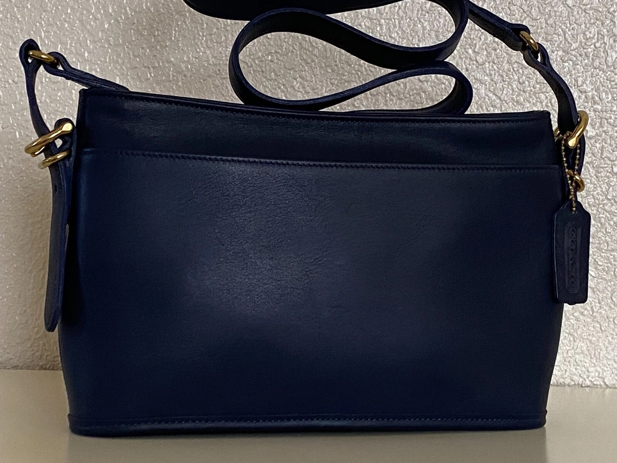 Vintage Coach Equestrian Slim Crossbody Shoulder Bag Navy Blue Leather 9802  | eBay