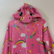 Pink Unicorn One Piece Pajamas XL Hooded Rainbow Stars Plush Fleece Costume NWOT