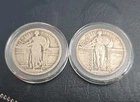 1917 - two Standing Liberty silver quarters-type 1 and type 2 - rare T2 exc cond