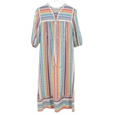 Vtg Tiffany Loungewear Size Small Stripe Zip Front Robe House Dress Multi Color