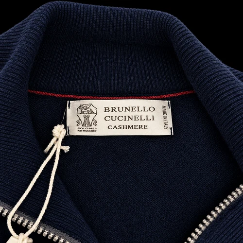 Brunello Cucinelli Full Cashmere Zip Up Cardigan Mens size 50 USA Medium Navy  image 3