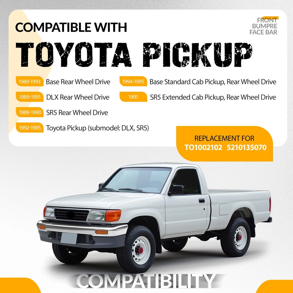 Chrome Front Bumper Face Bar For Toyota Pickup Truck 1989-1995 2WD Foto 3 de 4