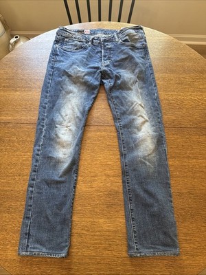 Vintage Evisu Japan Denim Jeans Blue distressed,  sz 32x28