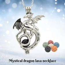 Dragon necklace with lava stones - Medieval essential oil diffuser pendant