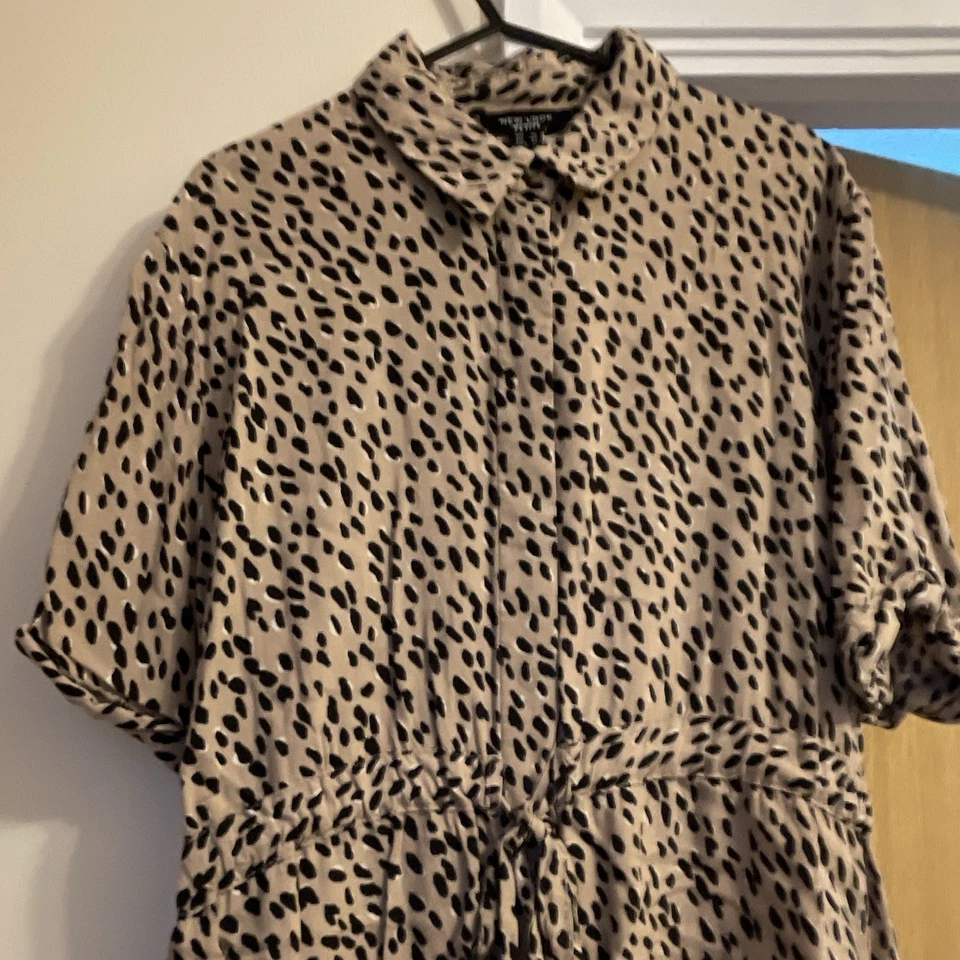 New Look Petite 14 Beige Black Leopard Animal Print Shirt Dress Knee Length - Image 3 of 4
