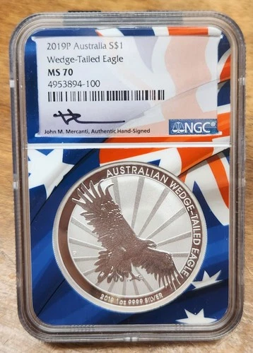 2019 P $1 Australia Wedge-Tailed Eagle 1oz Silver Coin NGC MS70 Mercanti signed