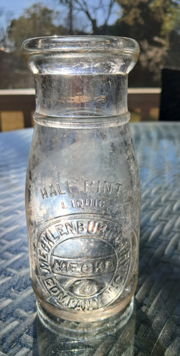 Vintage Mecklenburg Dairy Co., Inc. Embossed Half Pint Milk Bottle, N. Carolina