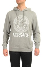 Versace Men's Gray White Medusa Print Hooded Sweatshirt Hoodie US L IT 52