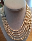 1940's Vintage Art Deco Champagne Ivory 6 Strand Pearl Necklace w/Large Clasp  — photo 7