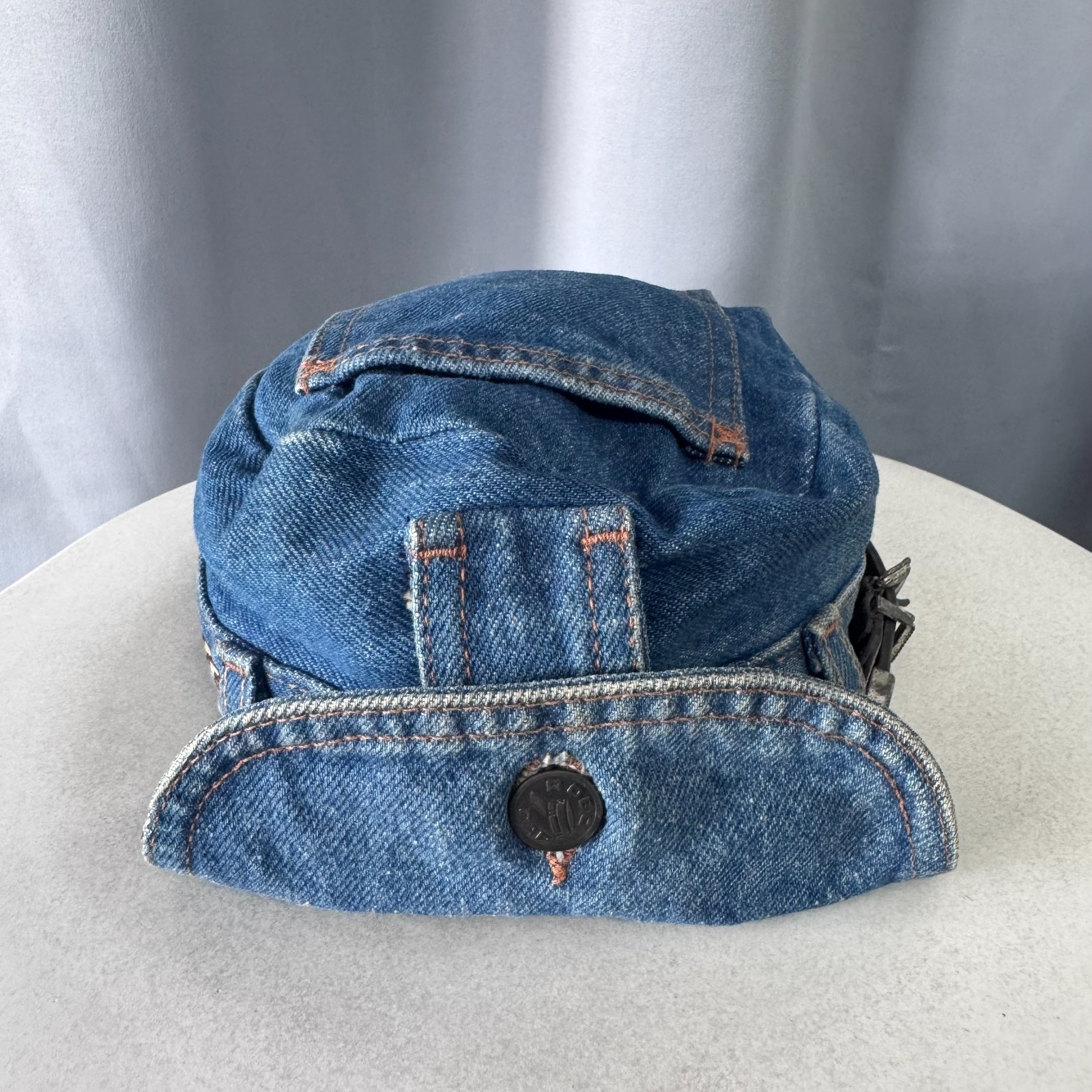 Vintage 90s The Road Rag Robo Biker Motorcycle Denim Hat Cap Blue Adjustable M